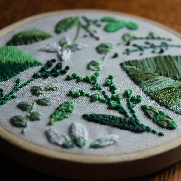 GardenGreen - Hand Embroidered Textile Art